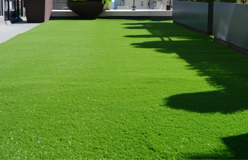 Commercial artificial turf creating an outdoor gathering space in Downtown Dallas