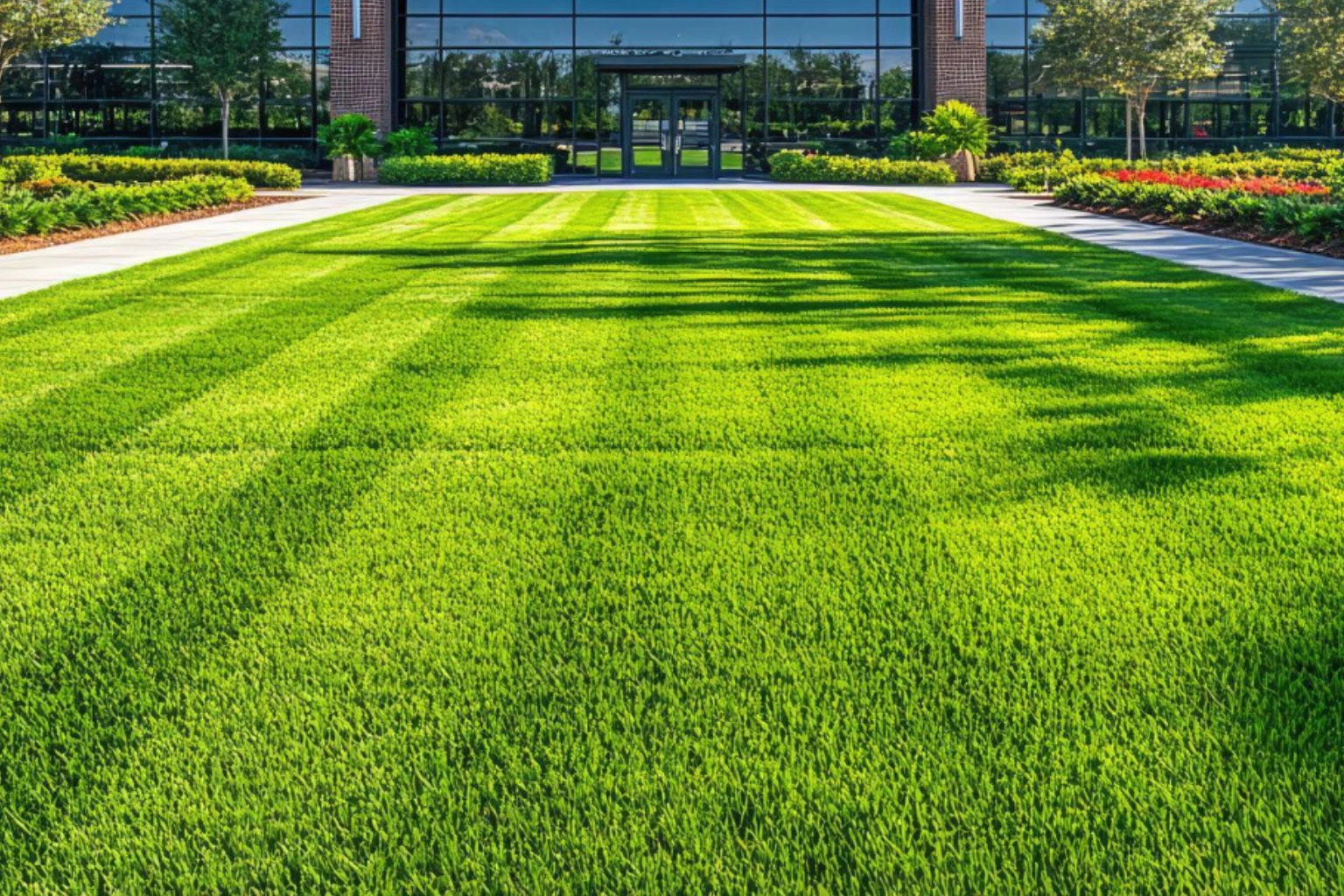 Completed artificial turf installation at a commercial property in Downtown Dallas