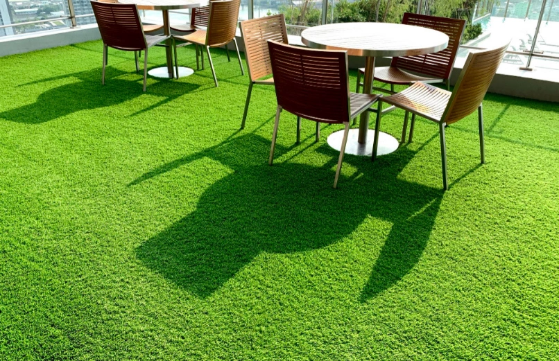 Commercial synthetic grass installed outside an office building in Dallas