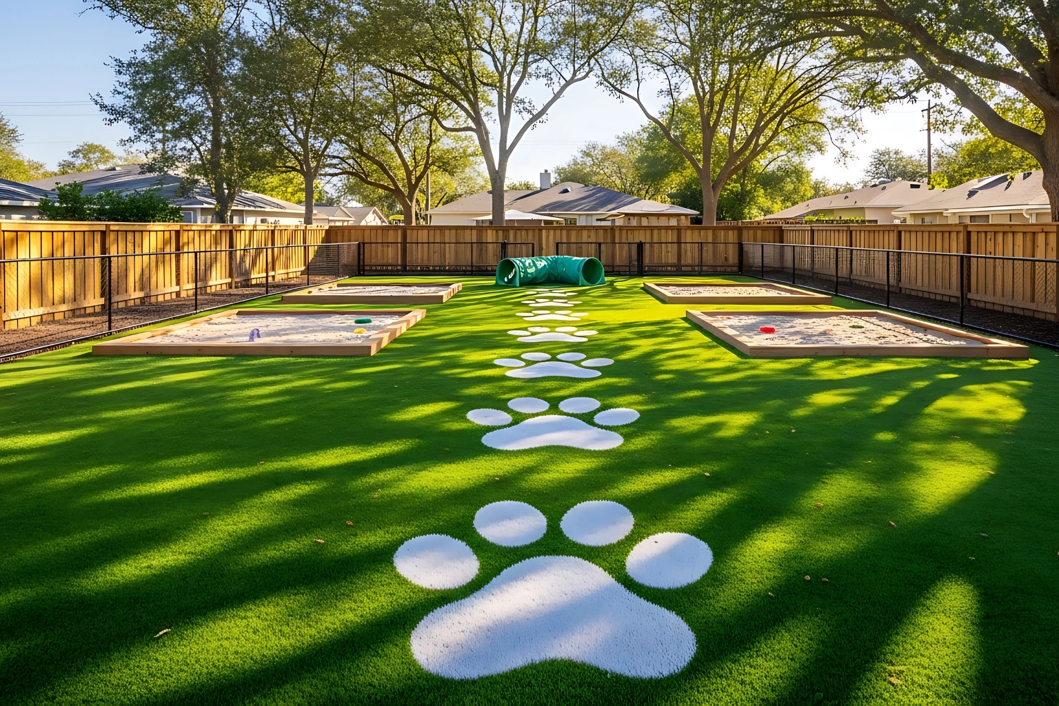 Pet-friendly artificial turf installation for a backyard dog area in Dallas