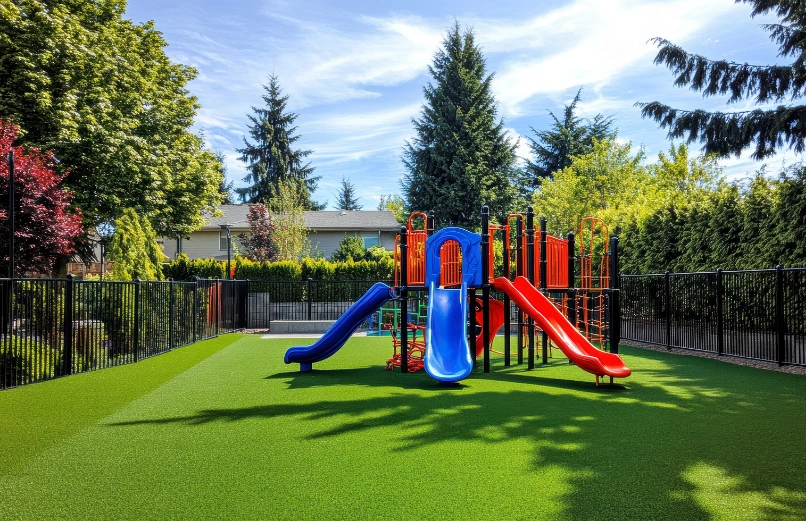 Children's playground with synthetic grass installed in Dallas