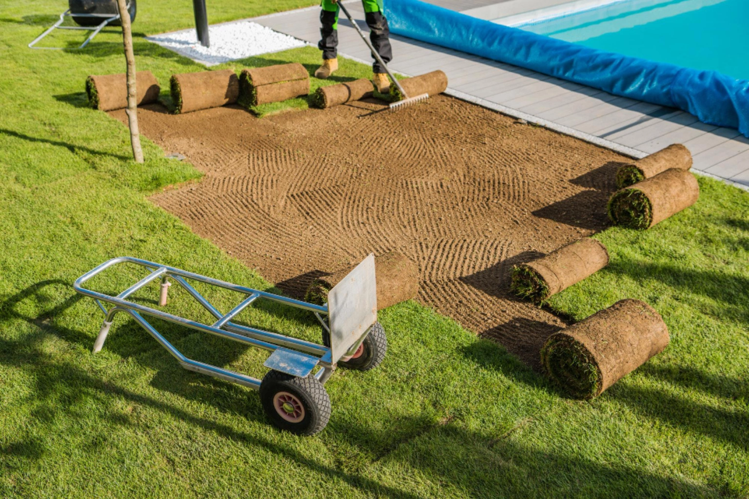 Poolside artificial turf installation surrounding a residential swimming pool in Dallas