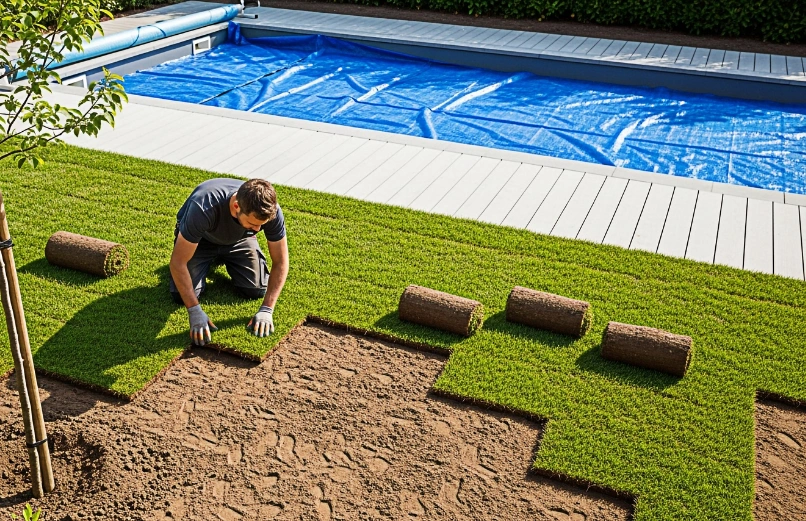 Poolside synthetic grass creating a clean outdoor entertainment space in Dallas