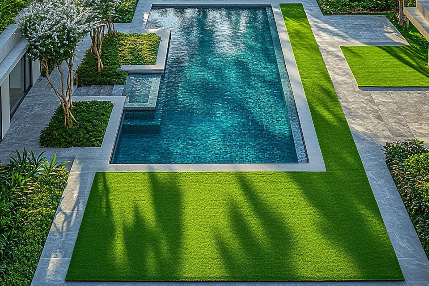 Poolside artificial turf installation in Dallas